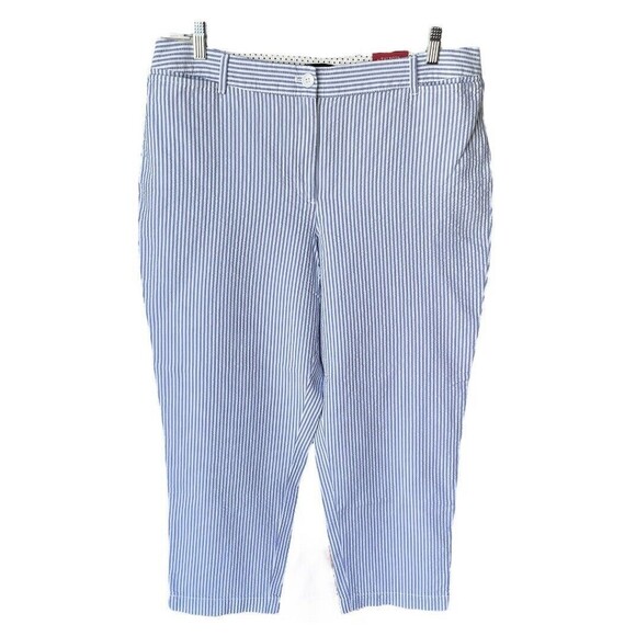 NWT Talbots Pants Womens 14 Blue White Seersucker Perfect Crop Striped Ankle - Picture 2 of 15
